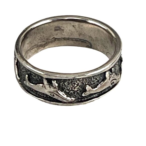 Sterling Silver Dolphin or Dog Themed Band Ring For Women/Men - Picture 5 of 8
